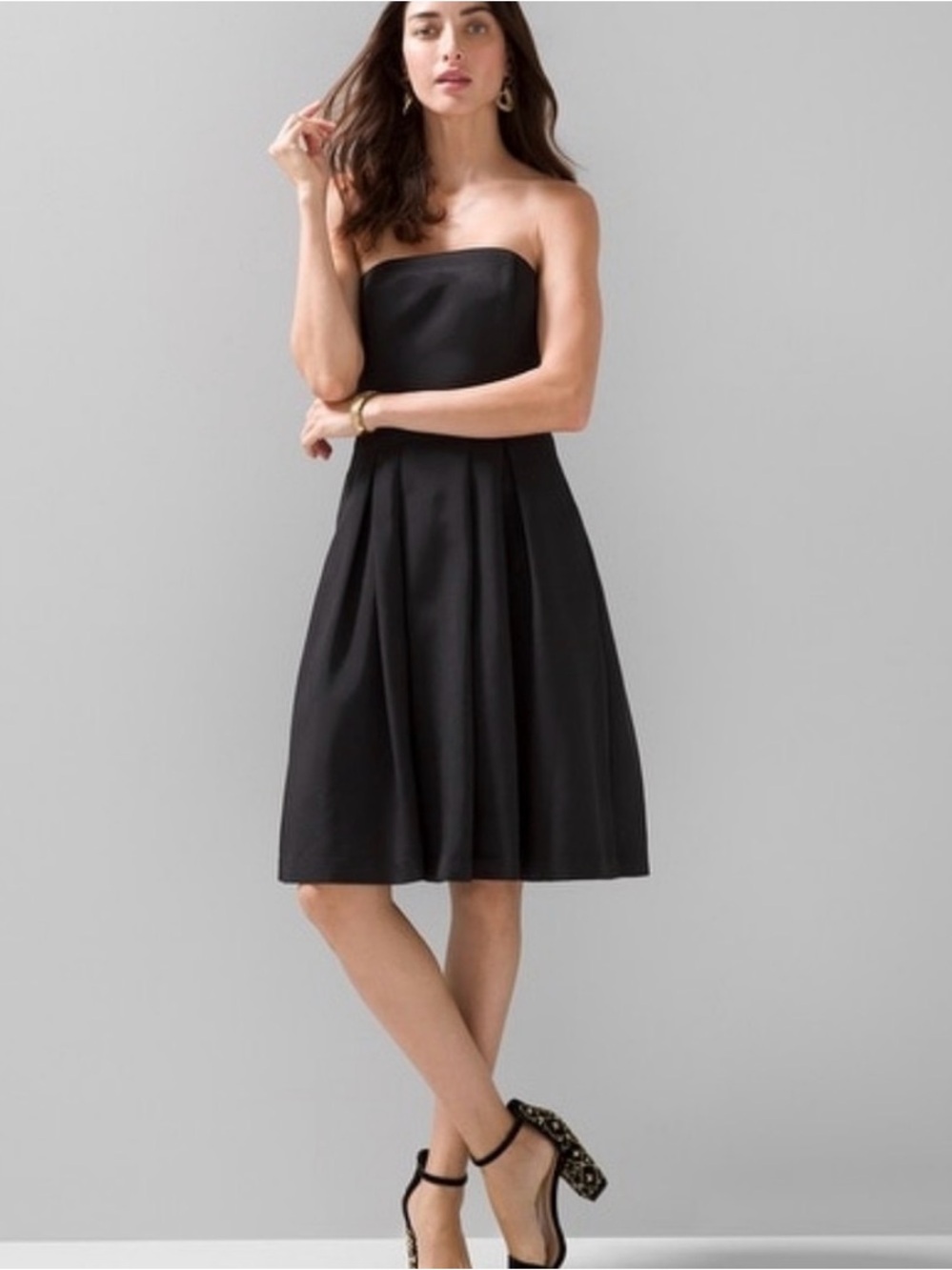 White House Black Market Black Strapless Midi Dress